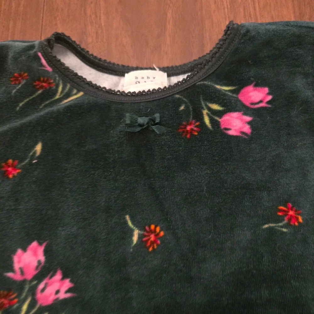 Baby Gap Toddler Girls Green Velvet Floral Long Sleeve Dress 2T‎ Holiday Tulip